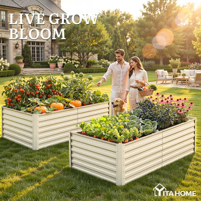 YITAHOME 8x4x1.5ft 2pcs Large Raised Garden Bed Kit, Galvanized Metal Planter Box with Gloves, Outdoor Above Ground Planters for Plants Vegetables Flowers, Silver