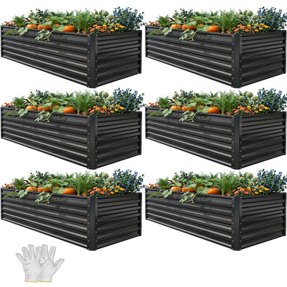 YITAHOME 6pcs 8x4x2 ft Galvanized Raised Garden Bed Kit, Large Metal Planter Box with Gloves, Safety Rubber & Support Rod, Outdoor Flower Bed for Plants Vegetables, Green
