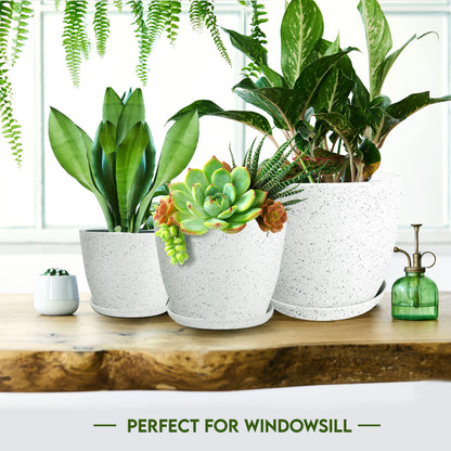Utopia Home Plant Pots Indoor with Drainage Holes – Set of 5 White Plastic Flower Pots (7/6.6/6/5.3/4.8 Inch) – Modern Planters for Indoor Plants, Room & Office Décor, Great Stocking Stuffers