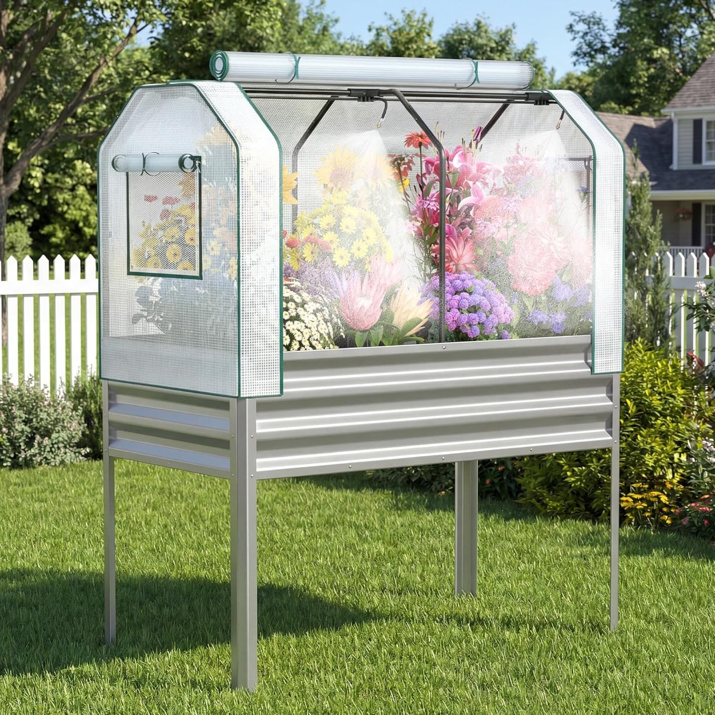 Lineware Raised Garden Bed with Self-Watering System, 6x3x1 ft Elevated Planter Boxes Outdoor with PE Cover, Galvanized Raised Beds for Gardening,Vegetables,Flowers, Backyard, Patio