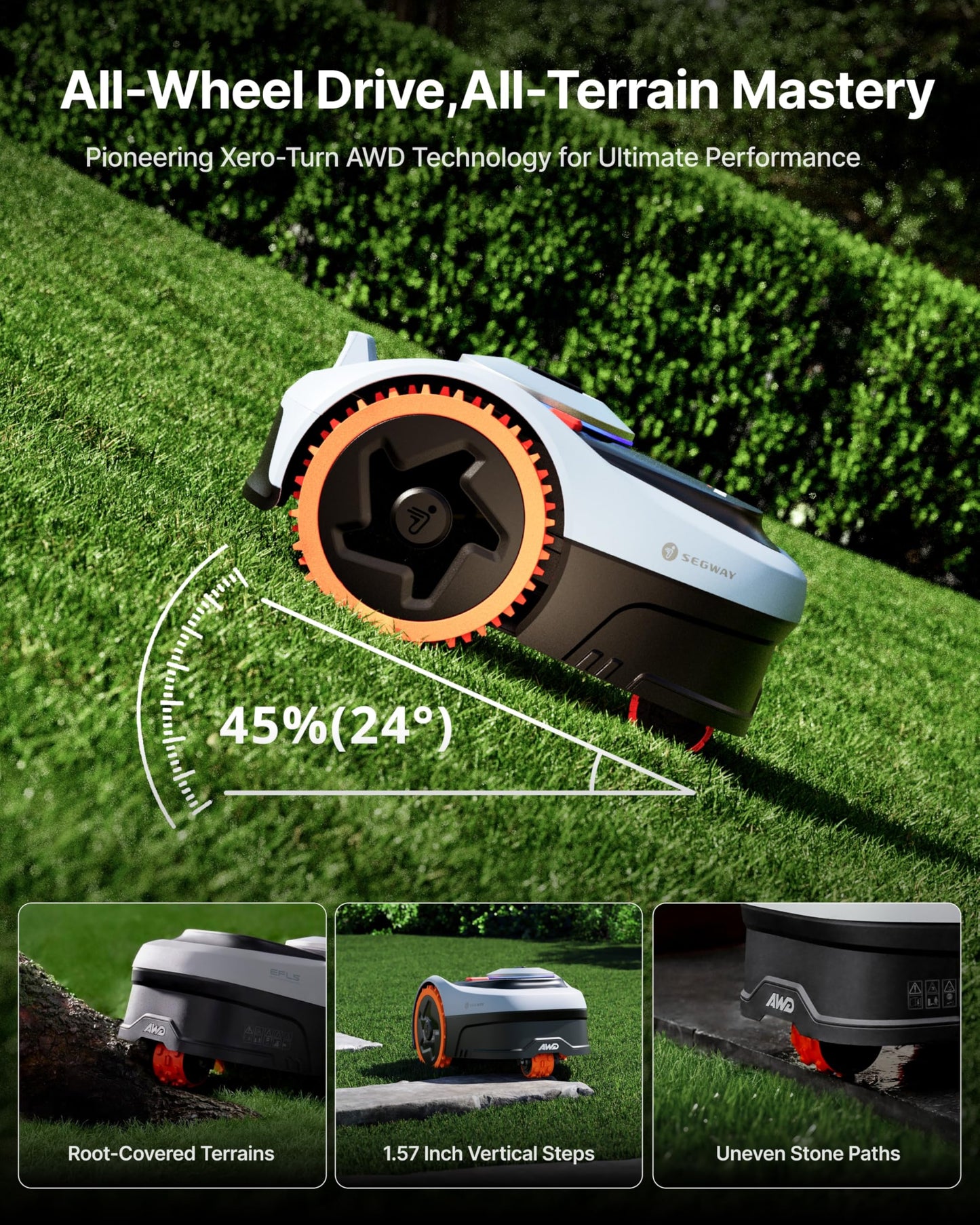 Segway Navimow i110N Robot Lawn Mower Perimeter Wire Free 1/4 Acre RTK+Vision Robotic Lawnmower, AI-Assisted Mapping, Virtual Boundary, APP Control, 58dB(A) Quiet, Multi-Zone Management
