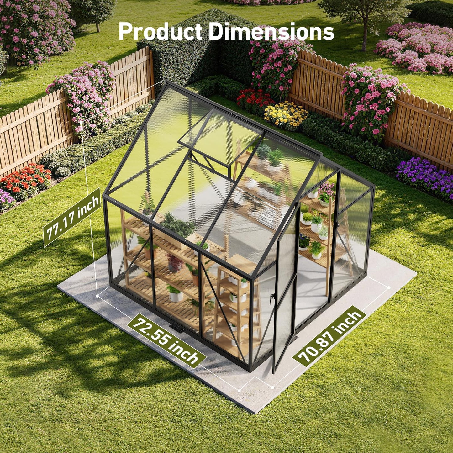 12x12 FT T-Shape Greenhouses, Polycarbonate Green House with UV Protection, Heavy Duty Greenhouse with Windproof Aluminum Frame, Roof Vent & Quick-Install Design for Backyard or Garden Use