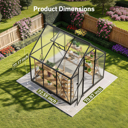 12x12 FT T-Shape Greenhouses, Polycarbonate Green House with UV Protection, Heavy Duty Greenhouse with Windproof Aluminum Frame, Roof Vent & Quick-Install Design for Backyard or Garden Use