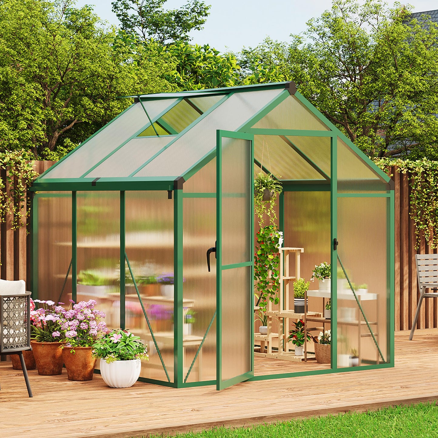 IDEALHOUSE 8×10 FT Greenhouse, Large Walk in Greenhouses for Outdoors and Garden Planting, Polycarbonate Greenhouse with Enhanced Aluminum Frame, Green Houses with Quick Setup Structure and Roof Vent