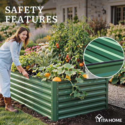 YITAHOME 6pcs 8x4x2 ft Galvanized Raised Garden Bed Kit, Large Metal Planter Box with Gloves, Safety Rubber & Support Rod, Outdoor Flower Bed for Plants Vegetables, Green