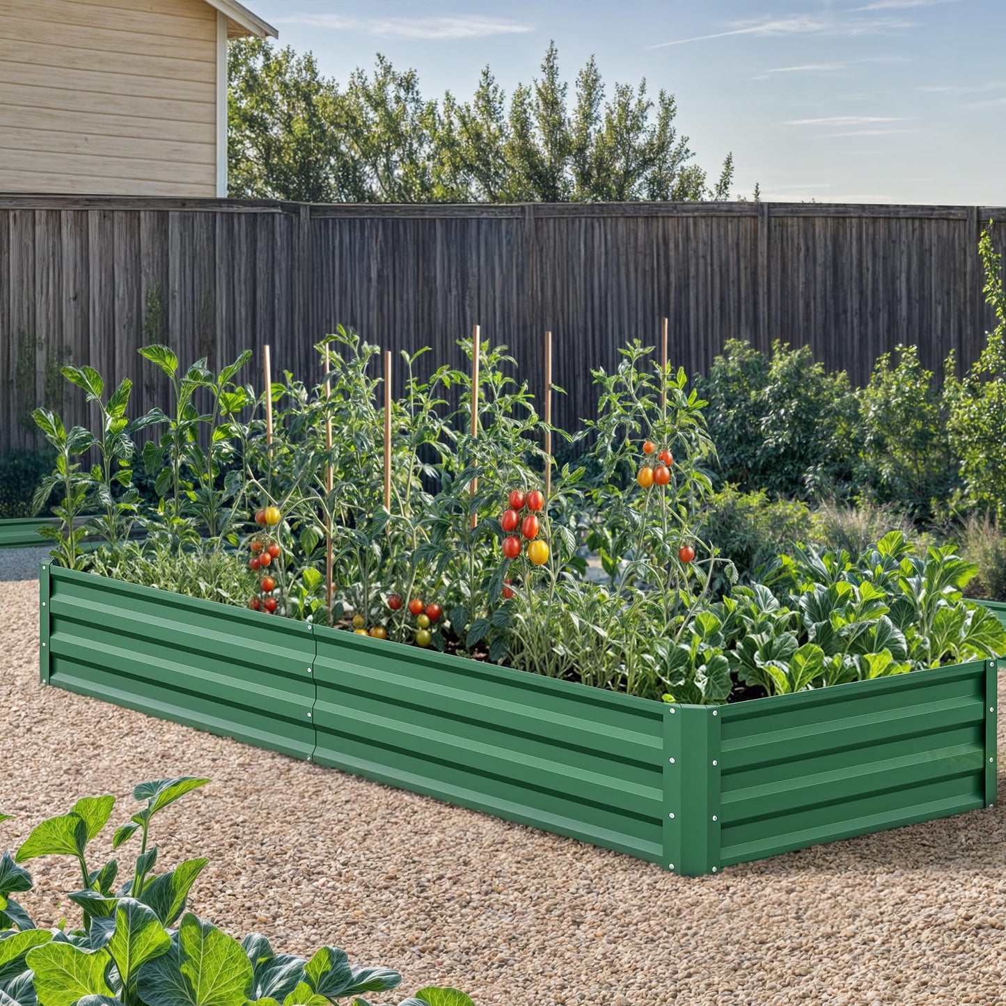 YITAHOME 6pcs 8x4x2 ft Galvanized Raised Garden Bed Kit, Large Metal Planter Box with Gloves, Safety Rubber & Support Rod, Outdoor Flower Bed for Plants Vegetables, Green