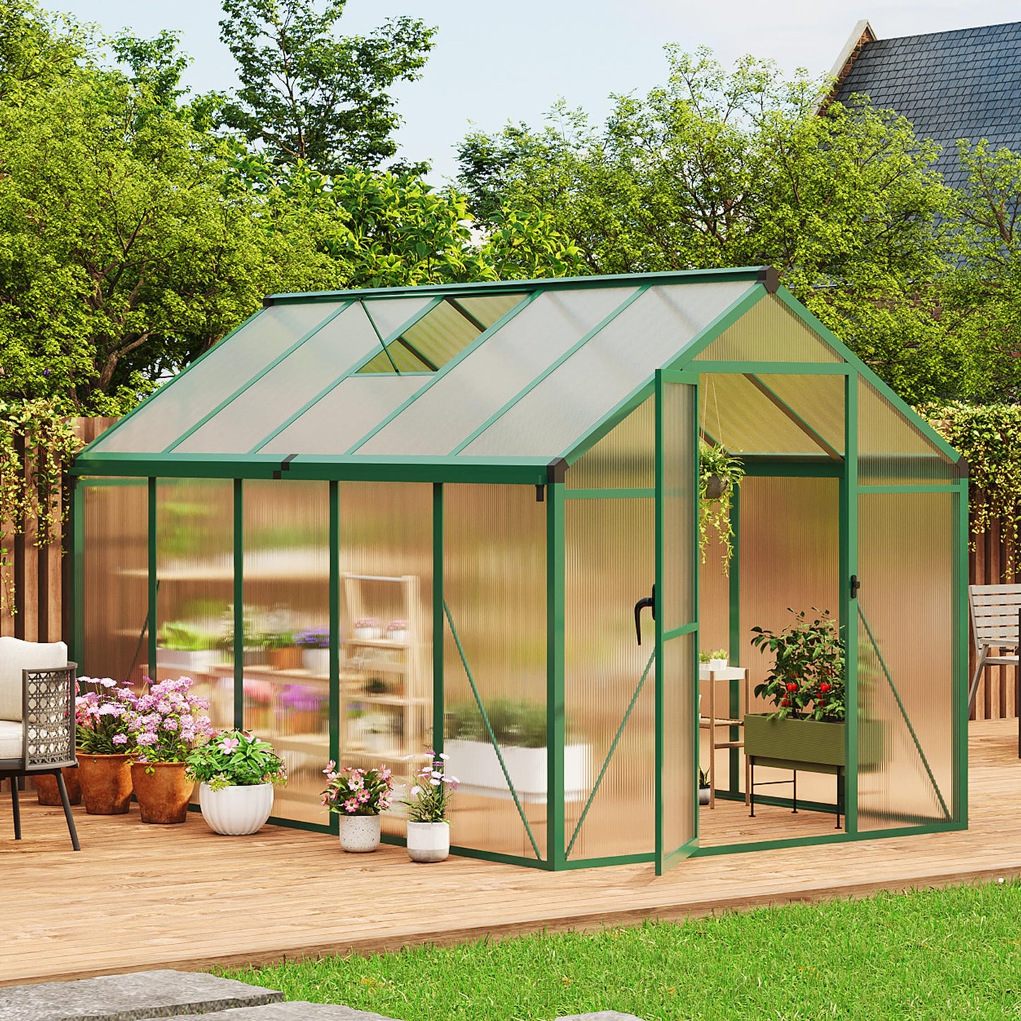 IDEALHOUSE 8×10 FT Greenhouse, Large Walk in Greenhouses for Outdoors and Garden Planting, Polycarbonate Greenhouse with Enhanced Aluminum Frame, Green Houses with Quick Setup Structure and Roof Vent