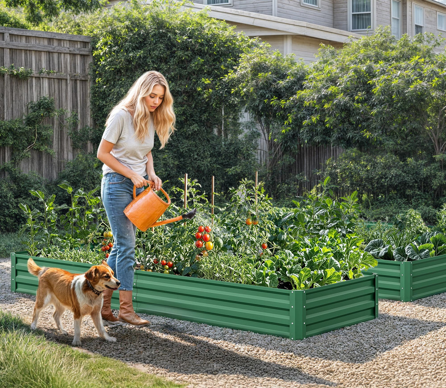 YITAHOME 6pcs 8x4x2 ft Galvanized Raised Garden Bed Kit, Large Metal Planter Box with Gloves, Safety Rubber & Support Rod, Outdoor Flower Bed for Plants Vegetables, Green