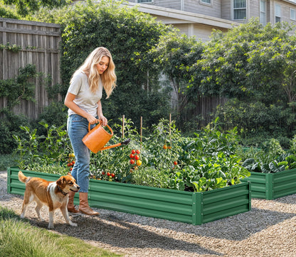 YITAHOME 6pcs 8x4x2 ft Galvanized Raised Garden Bed Kit, Large Metal Planter Box with Gloves, Safety Rubber & Support Rod, Outdoor Flower Bed for Plants Vegetables, Green