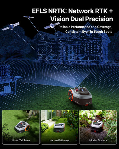 Segway Navimow i110N Robot Lawn Mower Perimeter Wire Free 1/4 Acre RTK+Vision Robotic Lawnmower, AI-Assisted Mapping, Virtual Boundary, APP Control, 58dB(A) Quiet, Multi-Zone Management