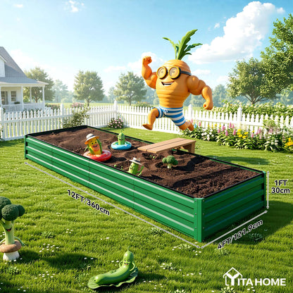 YITAHOME 6pcs 8x4x2 ft Galvanized Raised Garden Bed Kit, Large Metal Planter Box with Gloves, Safety Rubber & Support Rod, Outdoor Flower Bed for Plants Vegetables, Green