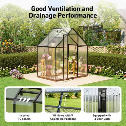 12x12 FT T-Shape Greenhouses, Polycarbonate Green House with UV Protection, Heavy Duty Greenhouse with Windproof Aluminum Frame, Roof Vent & Quick-Install Design for Backyard or Garden Use