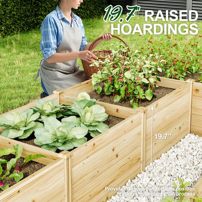 AMERLIFE Raised Garden Bed with Deer Proof Fence, 7.5Wx17Dx6H Outdoor Wooden Raised Garden Bed Planter with 19" Depth Planter Box
