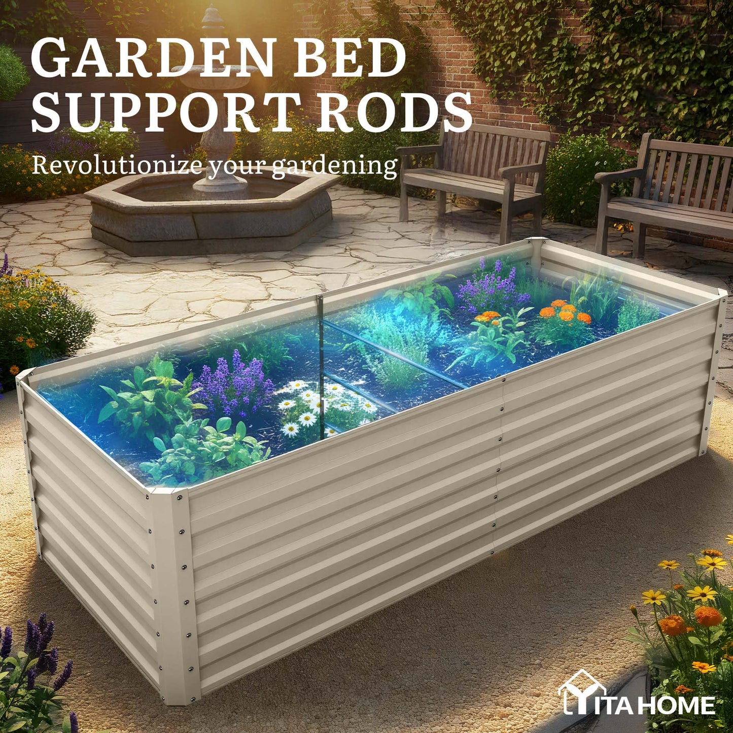 YITAHOME 8x4x1.5ft 2pcs Large Raised Garden Bed Kit, Galvanized Metal Planter Box with Gloves, Outdoor Above Ground Planters for Plants Vegetables Flowers, Silver