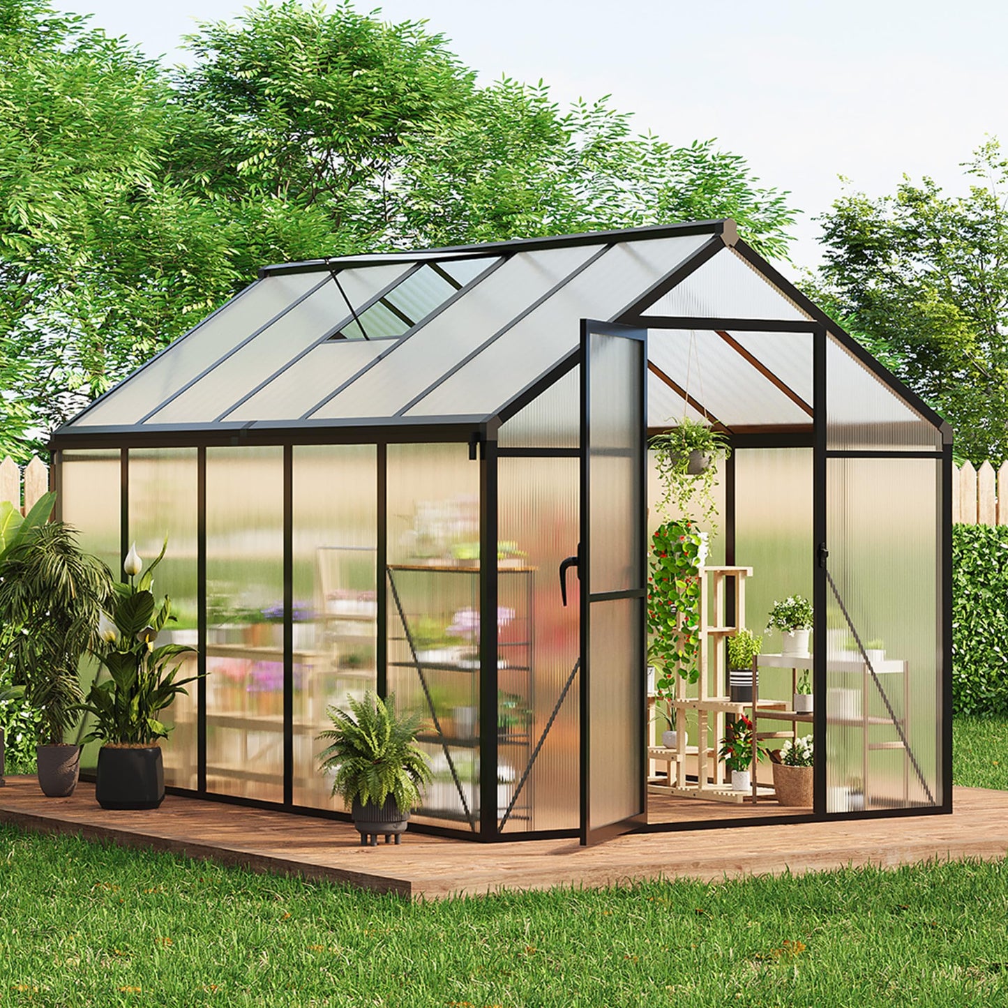 IDEALHOUSE 8×10 FT Greenhouse, Large Walk in Greenhouses for Outdoors and Garden Planting, Polycarbonate Greenhouse with Enhanced Aluminum Frame, Green Houses with Quick Setup Structure and Roof Vent