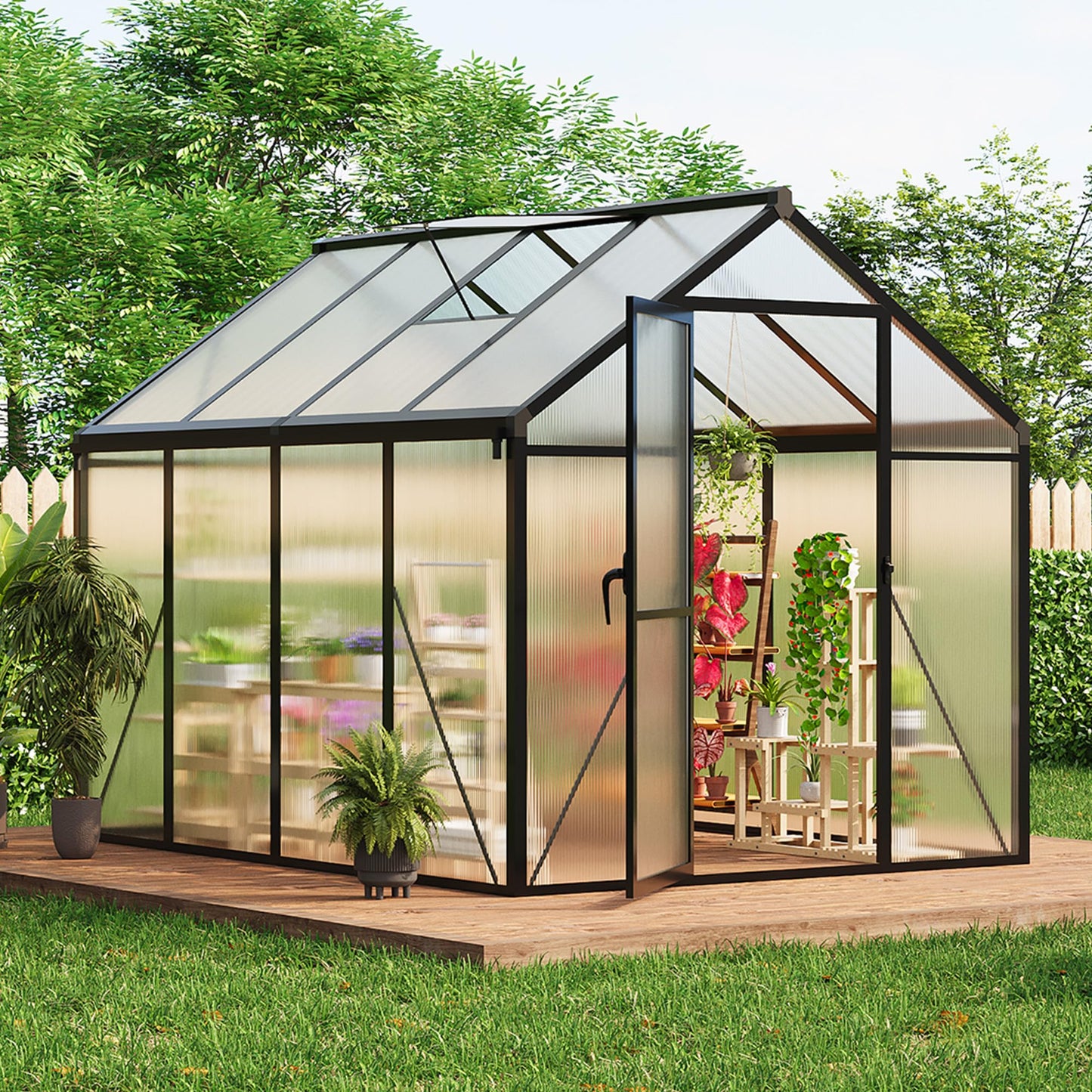 IDEALHOUSE 8×10 FT Greenhouse, Large Walk in Greenhouses for Outdoors and Garden Planting, Polycarbonate Greenhouse with Enhanced Aluminum Frame, Green Houses with Quick Setup Structure and Roof Vent
