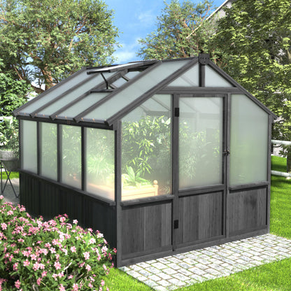 Yardenaler 8x16 FT Greenhouse for Outdoor, 6MM Thick Polycarbonate Panel Wooden Walk-in Green House with Adjustable Roof Vents and Lockable Door, Backyard Garden, Light Mocha Brown