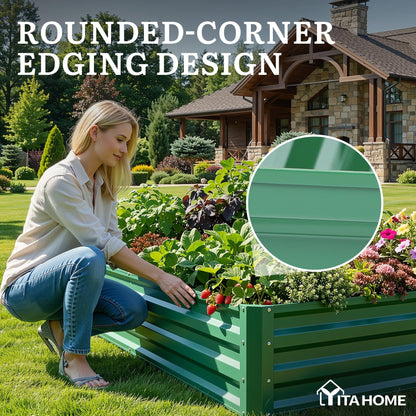 YITAHOME 8x4x1.5ft 2pcs Large Raised Garden Bed Kit, Galvanized Metal Planter Box with Gloves, Outdoor Above Ground Planters for Plants Vegetables Flowers, Silver