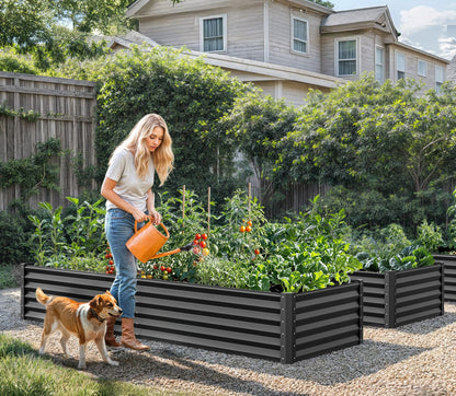 YITAHOME 6pcs 8x4x2 ft Galvanized Raised Garden Bed Kit, Large Metal Planter Box with Gloves, Safety Rubber & Support Rod, Outdoor Flower Bed for Plants Vegetables, Green