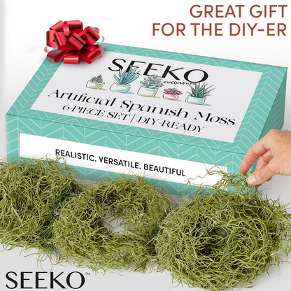 SEEKO Succulents Fake Spanish Moss 6 Pack, 33" – Premium Artificial & Faux Moss Decor