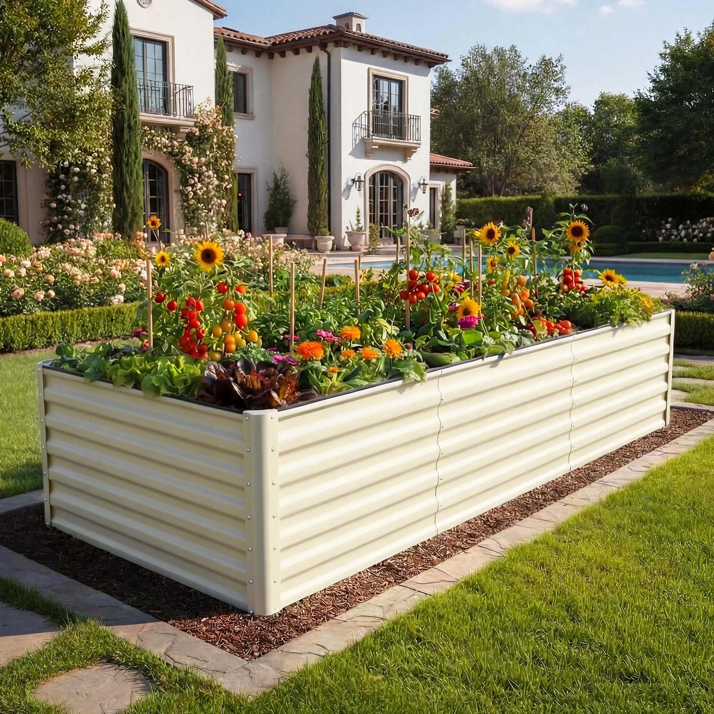 YITAHOME 8x4x1.5ft 2pcs Large Raised Garden Bed Kit, Galvanized Metal Planter Box with Gloves, Outdoor Above Ground Planters for Plants Vegetables Flowers, Silver