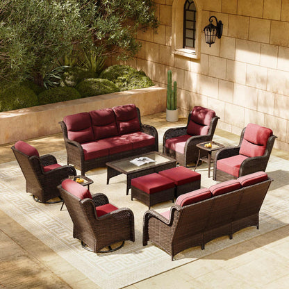 HILLGA 7-Piece Luxury Patio Furniture Set with 6" Thick Cushions, Weather-Resistant Wicker High Back Swivel Rocker Chairs, Senior-Friendly Outdoor Sofa Set for Large Deck, Yard and Poolside, Beige(V2)