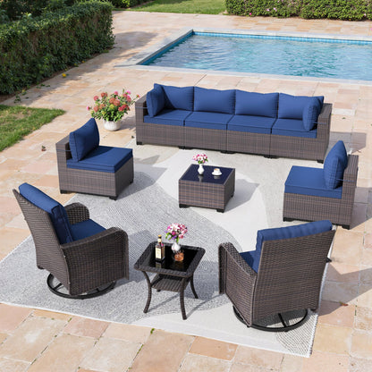 13 PCS Outdoor Patio Furniture Set,Outdoor Sectional Furniture with 43" 55000 BTU Gas Propane Fire Pit Table,All Weather PE Rattan Wicker Patio Conversation Set,Navy Blue