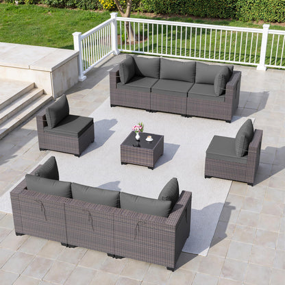 13 PCS Outdoor Patio Furniture Set,Outdoor Sectional Furniture with 43" 55000 BTU Gas Propane Fire Pit Table,All Weather PE Rattan Wicker Patio Conversation Set,Navy Blue