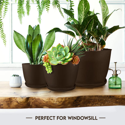Utopia Home Plant Pots Indoor with Drainage Holes – Set of 5 White Plastic Flower Pots (7/6.6/6/5.3/4.8 Inch) – Modern Planters for Indoor Plants, Room & Office Décor, Great Stocking Stuffers