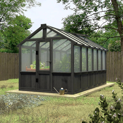 Yardenaler 8x16 FT Greenhouse for Outdoor, 6MM Thick Polycarbonate Panel Wooden Walk-in Green House with Adjustable Roof Vents and Lockable Door, Backyard Garden, Light Mocha Brown