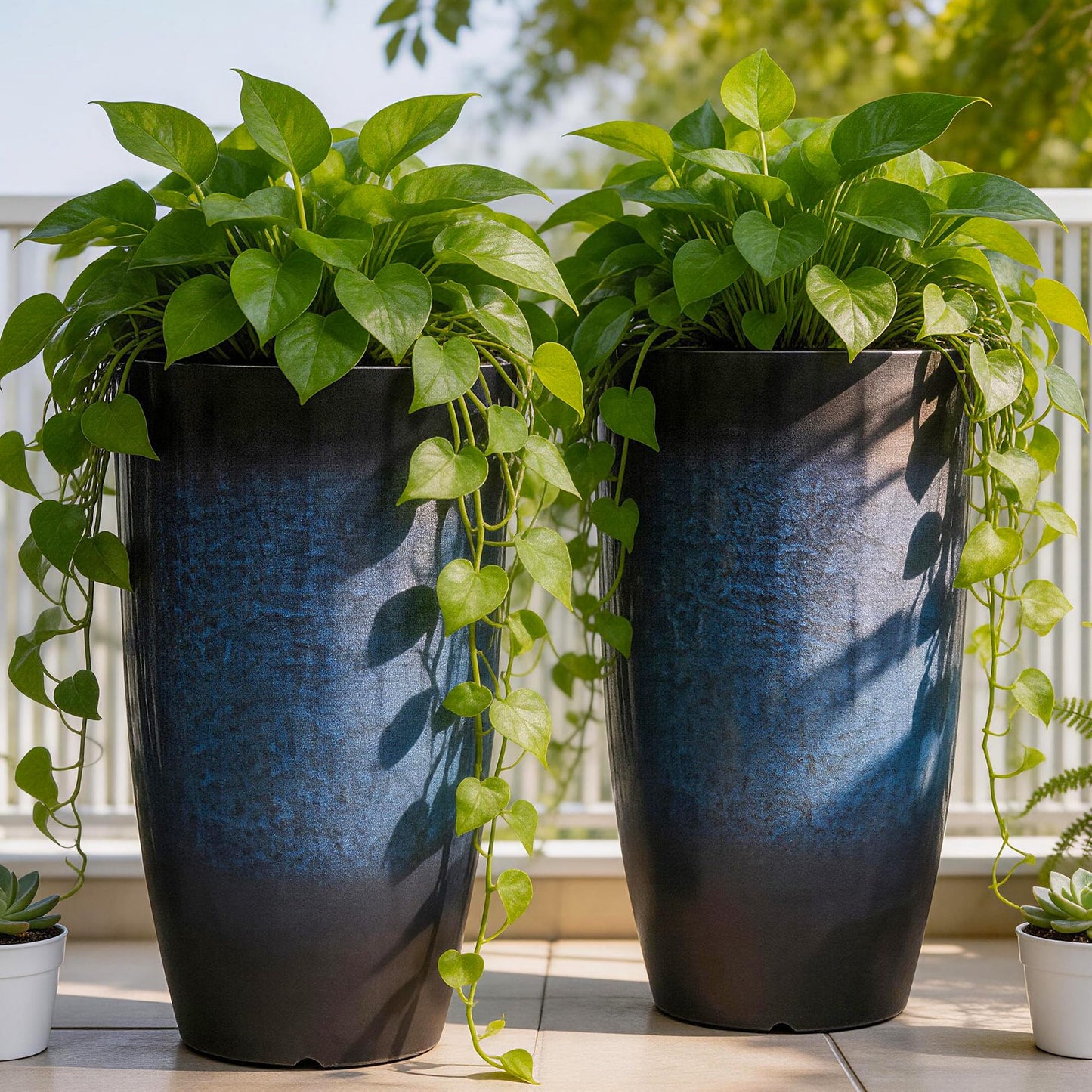 Autodaya 22" Urn Planters Outdoor Planter for Plants Set of 2 Timeless Plastic Large Flower Pot with Drainage Hole Terrazzo White Garden Pots for Porch, Patio Christmas Decor