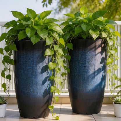 Autodaya 22" Urn Planters Outdoor Planter for Plants Set of 2 Timeless Plastic Large Flower Pot with Drainage Hole Terrazzo White Garden Pots for Porch, Patio Christmas Decor