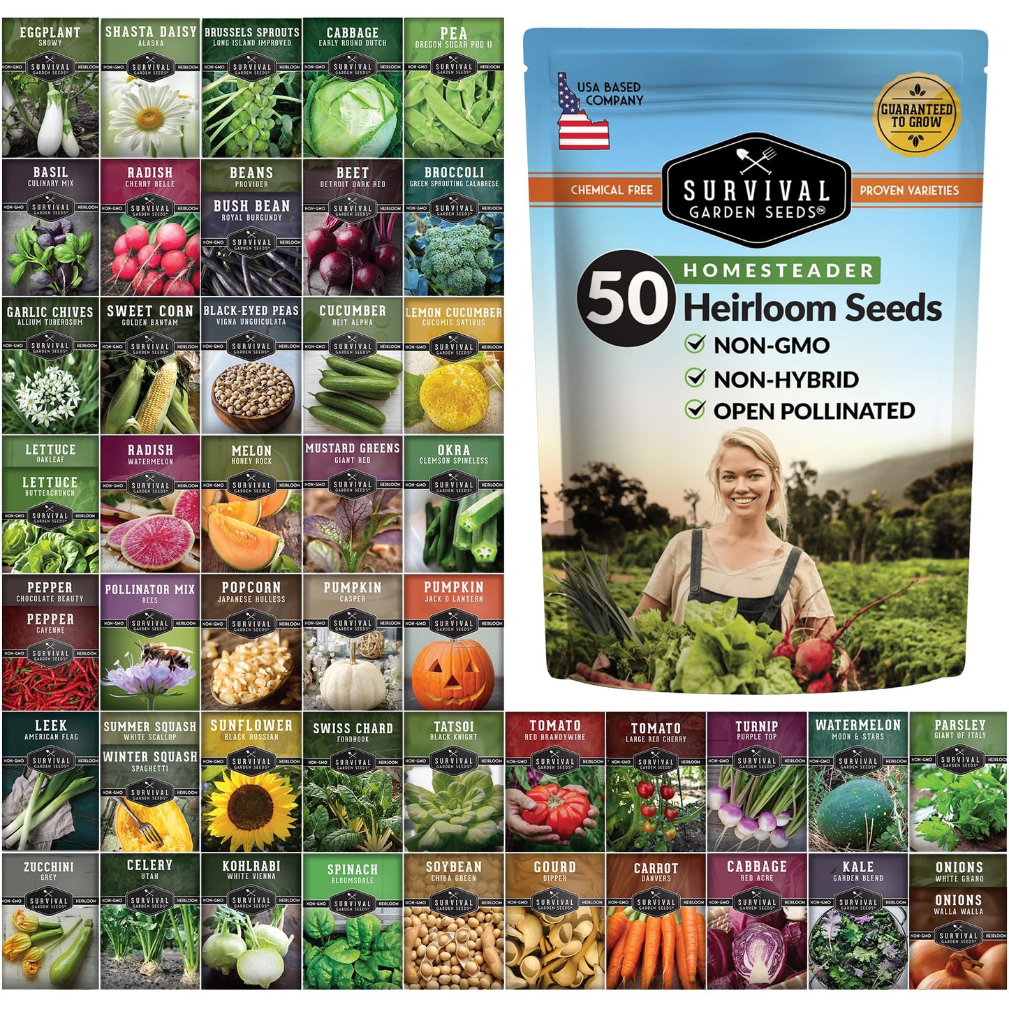 Survival Farmer Seed Vault – 100 Pack of Heirloom Vegetable Seeds for Planting – Non-GMO Vegetables, Fruits, Herbs – Sealed Kit for Long-Term Emergency Storage – Survival Garden Seeds