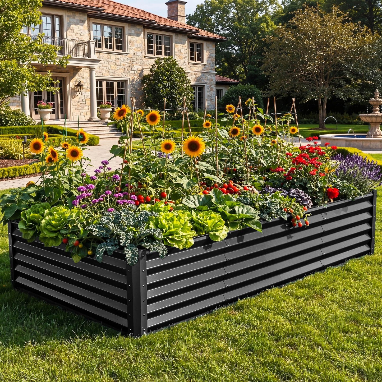 YITAHOME 6pcs 8x4x2 ft Galvanized Raised Garden Bed Kit, Large Metal Planter Box with Gloves, Safety Rubber & Support Rod, Outdoor Flower Bed for Plants Vegetables, Green