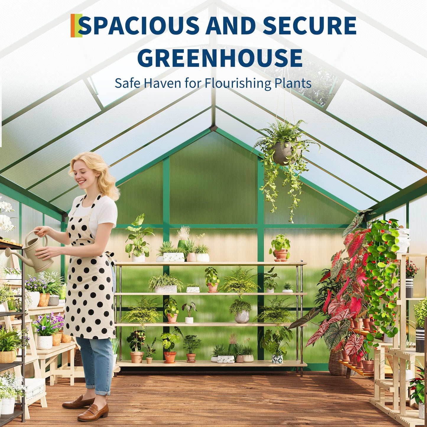 IDEALHOUSE 8×10 FT Greenhouse, Large Walk in Greenhouses for Outdoors and Garden Planting, Polycarbonate Greenhouse with Enhanced Aluminum Frame, Green Houses with Quick Setup Structure and Roof Vent