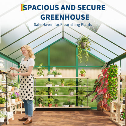 IDEALHOUSE 8×10 FT Greenhouse, Large Walk in Greenhouses for Outdoors and Garden Planting, Polycarbonate Greenhouse with Enhanced Aluminum Frame, Green Houses with Quick Setup Structure and Roof Vent
