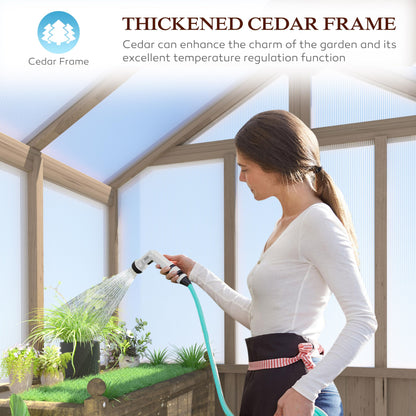 Yardenaler 8x16 FT Greenhouse for Outdoor, 6MM Thick Polycarbonate Panel Wooden Walk-in Green House with Adjustable Roof Vents and Lockable Door, Backyard Garden, Light Mocha Brown
