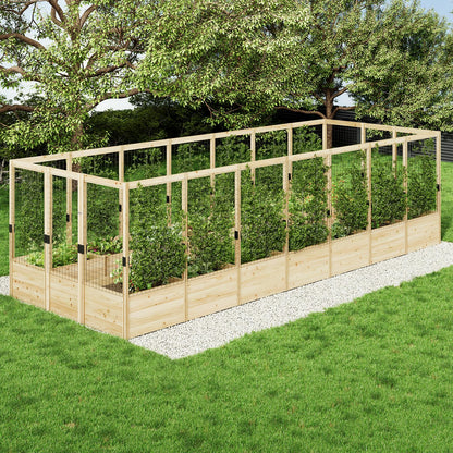AMERLIFE Raised Garden Bed with Deer Proof Fence, 7.5Wx17Dx6H Outdoor Wooden Raised Garden Bed Planter with 19" Depth Planter Box