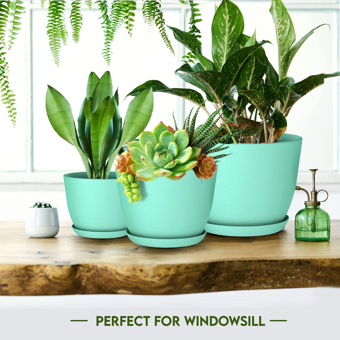 Utopia Home Plant Pots Indoor with Drainage Holes – Set of 5 White Plastic Flower Pots (7/6.6/6/5.3/4.8 Inch) – Modern Planters for Indoor Plants, Room & Office Décor, Great Stocking Stuffers