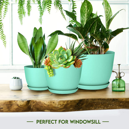 Utopia Home Plant Pots Indoor with Drainage Holes – Set of 5 White Plastic Flower Pots (7/6.6/6/5.3/4.8 Inch) – Modern Planters for Indoor Plants, Room & Office Décor, Great Stocking Stuffers