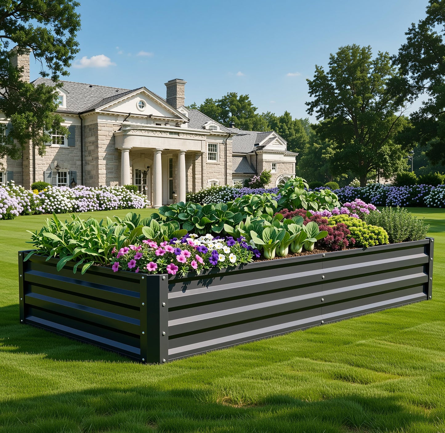 YITAHOME 6pcs 8x4x2 ft Galvanized Raised Garden Bed Kit, Large Metal Planter Box with Gloves, Safety Rubber & Support Rod, Outdoor Flower Bed for Plants Vegetables, Green