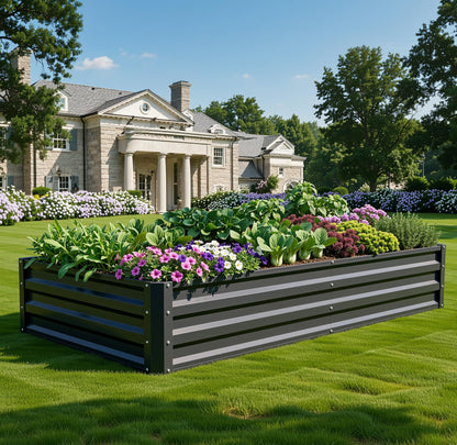 YITAHOME 6pcs 8x4x2 ft Galvanized Raised Garden Bed Kit, Large Metal Planter Box with Gloves, Safety Rubber & Support Rod, Outdoor Flower Bed for Plants Vegetables, Green