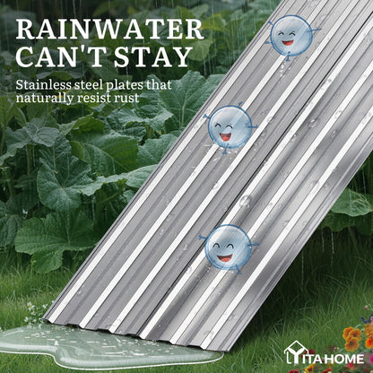 YITAHOME 6pcs 8x4x2 ft Galvanized Raised Garden Bed Kit, Large Metal Planter Box with Gloves, Safety Rubber & Support Rod, Outdoor Flower Bed for Plants Vegetables, Green