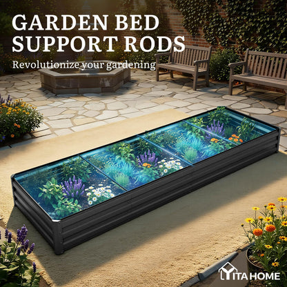 YITAHOME 6pcs 8x4x2 ft Galvanized Raised Garden Bed Kit, Large Metal Planter Box with Gloves, Safety Rubber & Support Rod, Outdoor Flower Bed for Plants Vegetables, Green