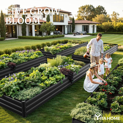 YITAHOME 6pcs 8x4x2 ft Galvanized Raised Garden Bed Kit, Large Metal Planter Box with Gloves, Safety Rubber & Support Rod, Outdoor Flower Bed for Plants Vegetables, Green