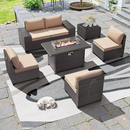 13 PCS Outdoor Patio Furniture Set,Outdoor Sectional Furniture with 43" 55000 BTU Gas Propane Fire Pit Table,All Weather PE Rattan Wicker Patio Conversation Set,Navy Blue