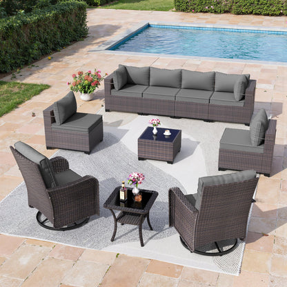13 PCS Outdoor Patio Furniture Set,Outdoor Sectional Furniture with 43" 55000 BTU Gas Propane Fire Pit Table,All Weather PE Rattan Wicker Patio Conversation Set,Navy Blue