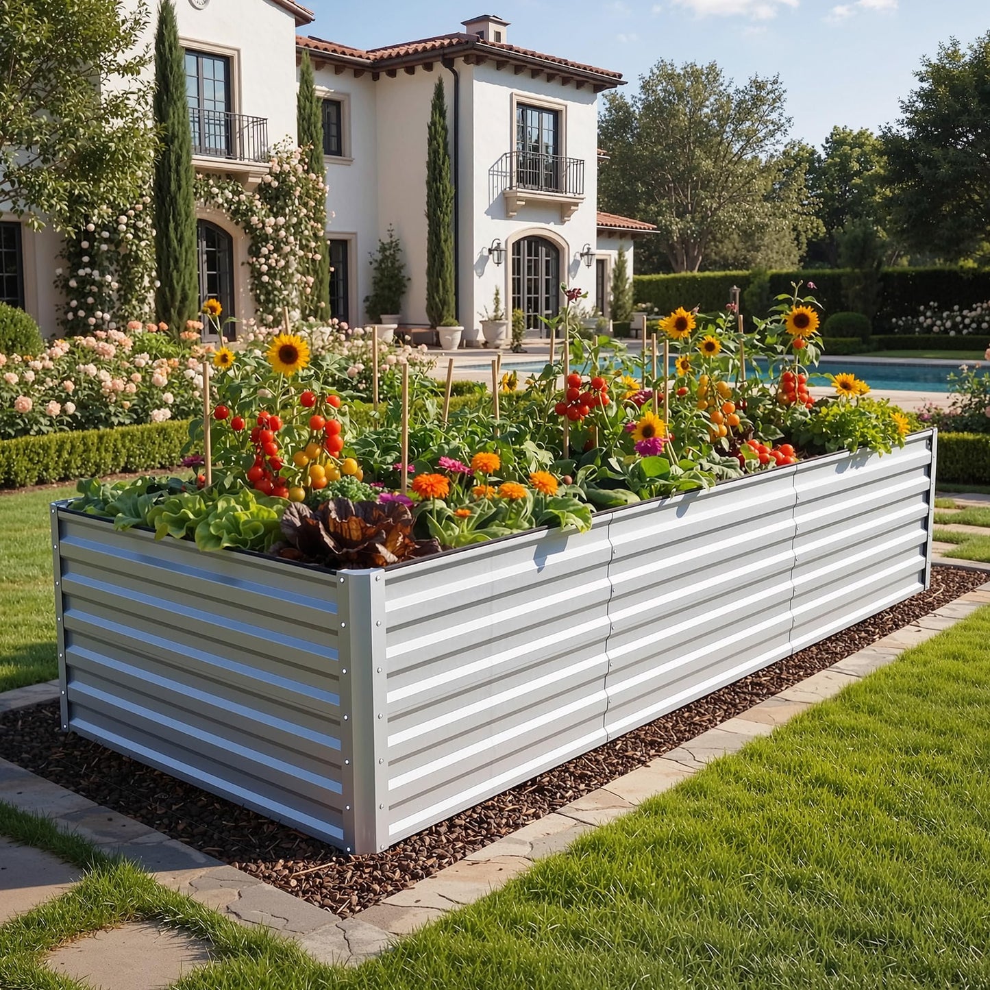 YITAHOME 6pcs 8x4x2 ft Galvanized Raised Garden Bed Kit, Large Metal Planter Box with Gloves, Safety Rubber & Support Rod, Outdoor Flower Bed for Plants Vegetables, Green