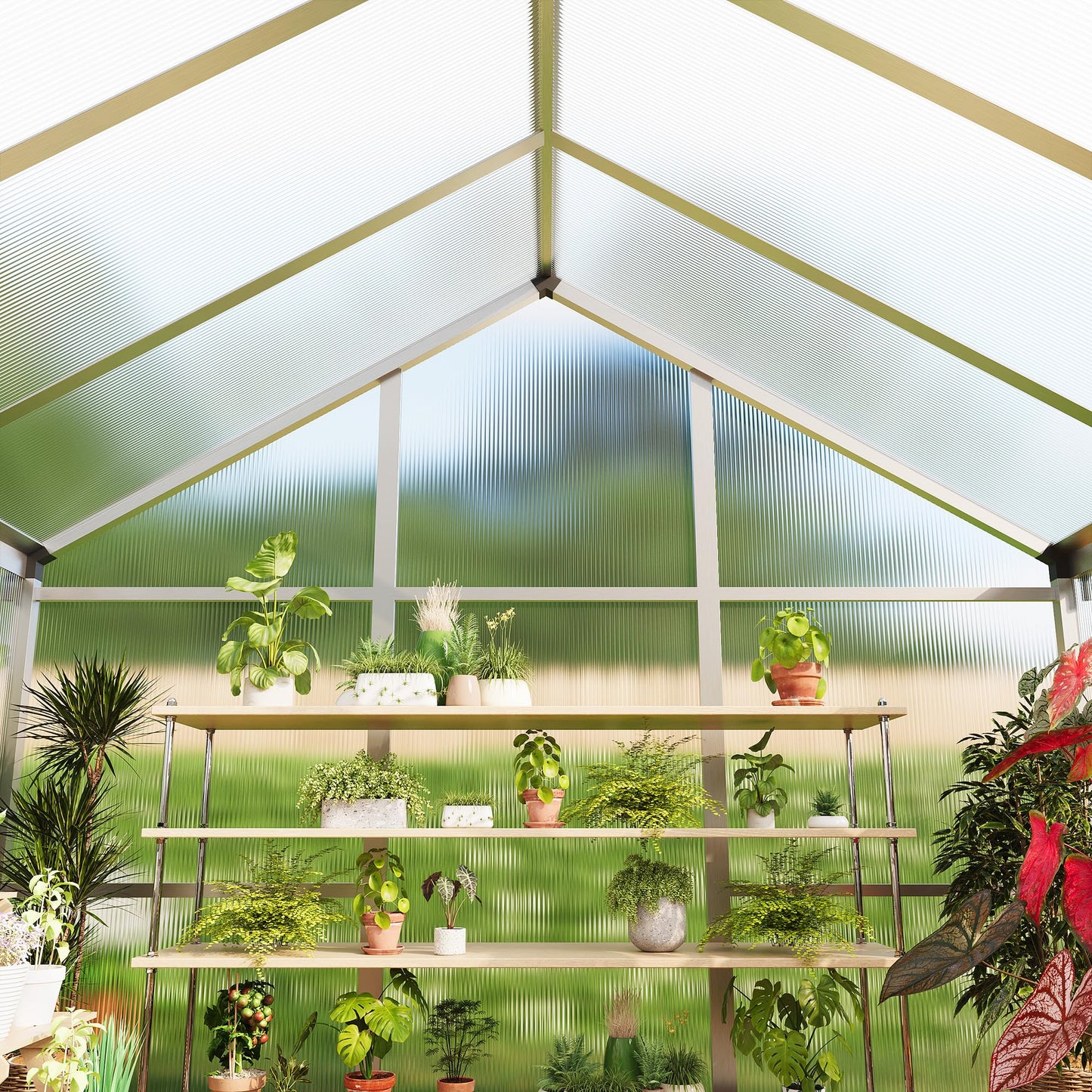 IDEALHOUSE 8×10 FT Greenhouse, Large Walk in Greenhouses for Outdoors and Garden Planting, Polycarbonate Greenhouse with Enhanced Aluminum Frame, Green Houses with Quick Setup Structure and Roof Vent
