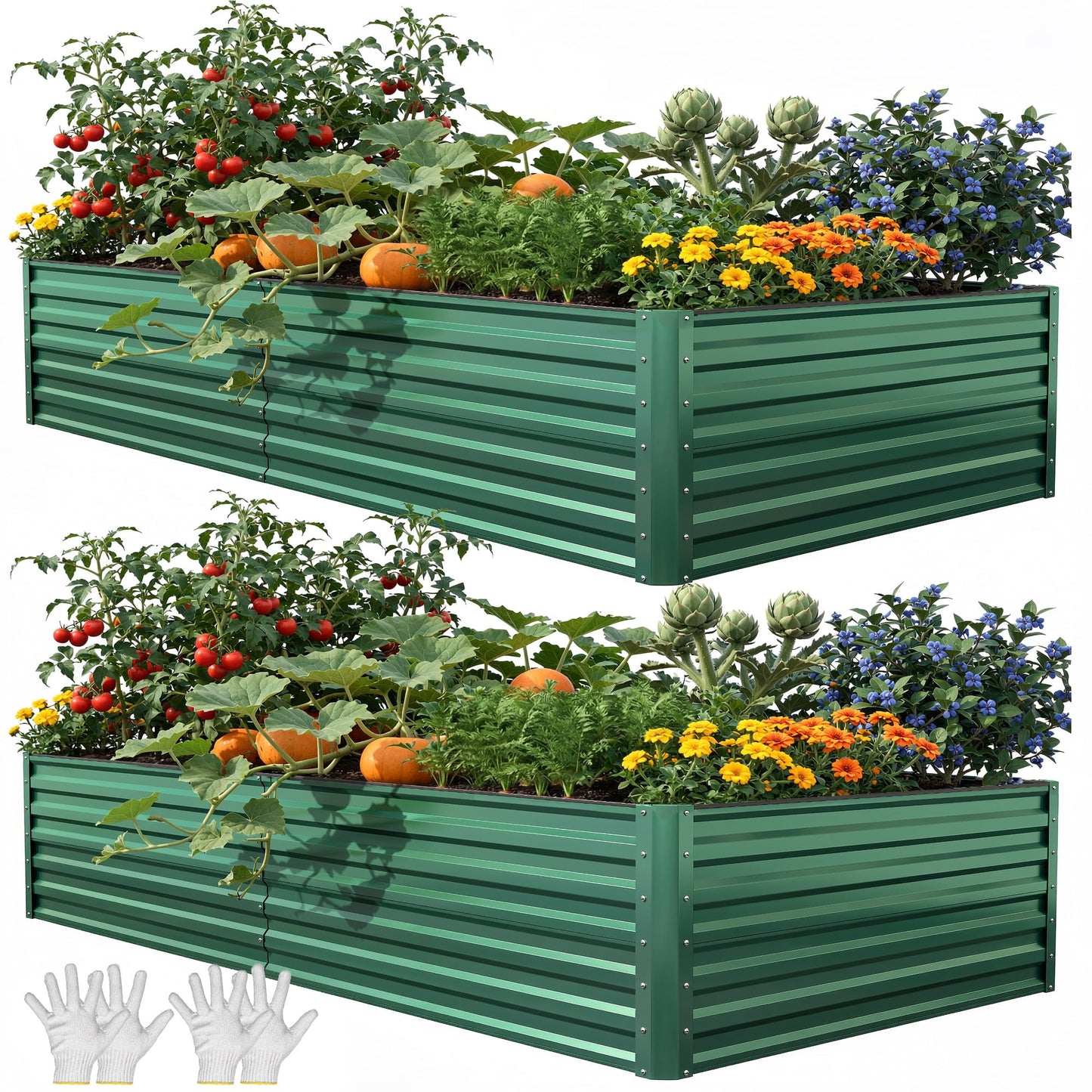 YITAHOME 8x4x1.5ft 2pcs Large Raised Garden Bed Kit, Galvanized Metal Planter Box with Gloves, Outdoor Above Ground Planters for Plants Vegetables Flowers, Silver